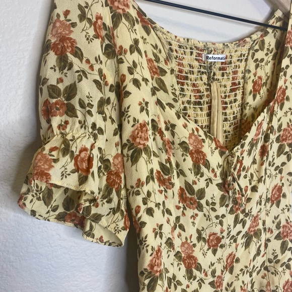 Reformation Delevan Top / Square Neck, Smocked, Floral, Blouse / Size 10 - Picture 6 of 9